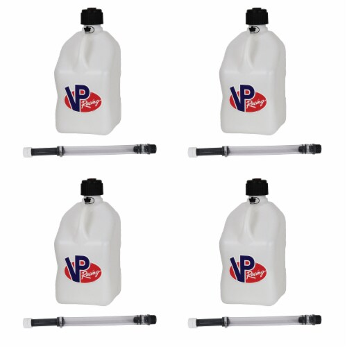 VP Racing Fuels Motorsport 5.5 Gal Utility Jug w/ 14 Inch Hose, White (4 Pack) Perspective: front