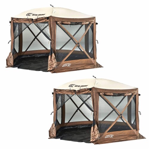 Clam QuickSet Pavilion Camper 10 x 10 Ft 8 Person Outdoor Tent, Brown