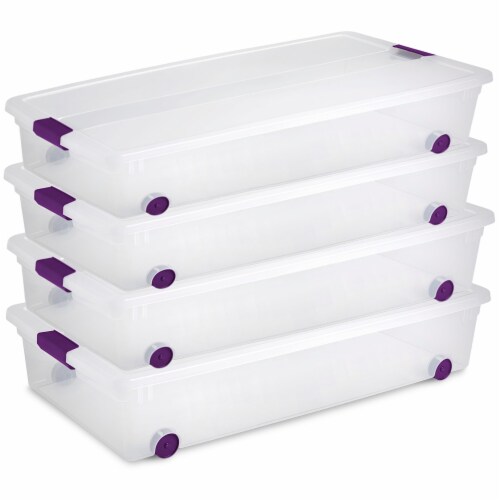 Sterilite 60 Qt ClearView Latch Wheeled Underbed Stackable Storage Box, 4  Pack, 4pk - Food 4 Less