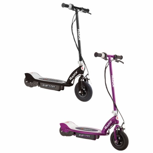 Razor E100 Kids 24 Volt Motorized Electric Powered Scooters, Black & Purple Perspective: front