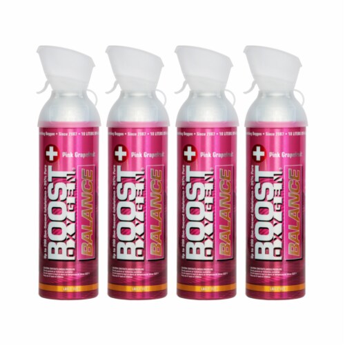 Boost Oxygen Natural 10 Liter Pure Oxygen Canister, Pink Grapefruit (4 Pack) Perspective: front
