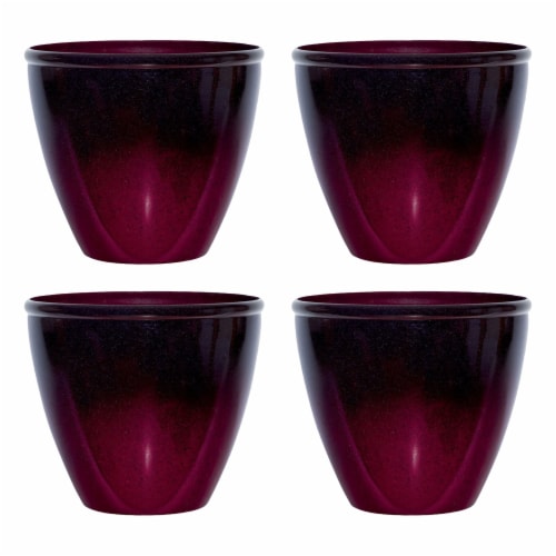 Suncast Seneca 16 Inch Ombre Resin Plant Flower Planter Pot, Red/Plum (4 Pack) Perspective: front