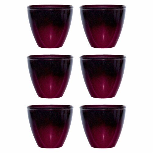 Suncast Seneca 16 Inch Ombre Resin Plant Flower Planter Pot, Red/Plum (6 Pack) Perspective: front