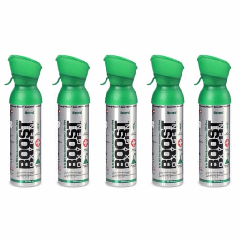 Boost Oxygen Natural Portable 5 Liter Pure Oxygen Canister, Flavorless (5 Pack) Perspective: front