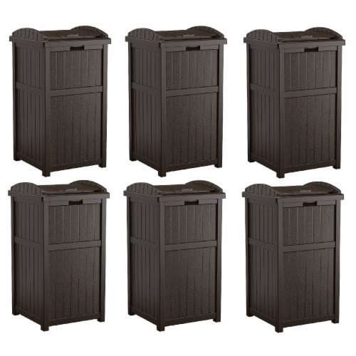 Suncast Trash Hideaway Outdoor Patio 33 Gal Garbage Waste Trash Can Bin (6 Pack) Perspective: front