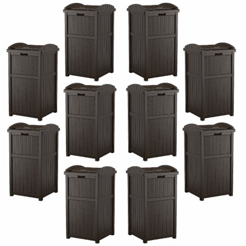 Suncast Trash Hideaway Outdoor 33 Gallon Garbage Waste Can Bin, Java (10 Pack) Perspective: front