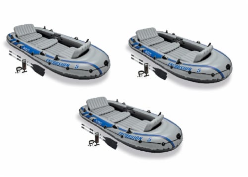 Intex Excursion 5 Person Inflatable Rafting &Fishing Boat Set w/2