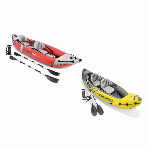 Intex 2 Person Vinyl Kayak w/ Oars & Pump & 2-Person K2 Kayak w/ Oars Air Pump Perspective: front