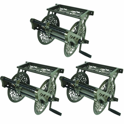 Liberty Garden Wall Mounted Heavy Aluminum Hanging Hose Reel w/ Guide (3 Pack) Perspective: front