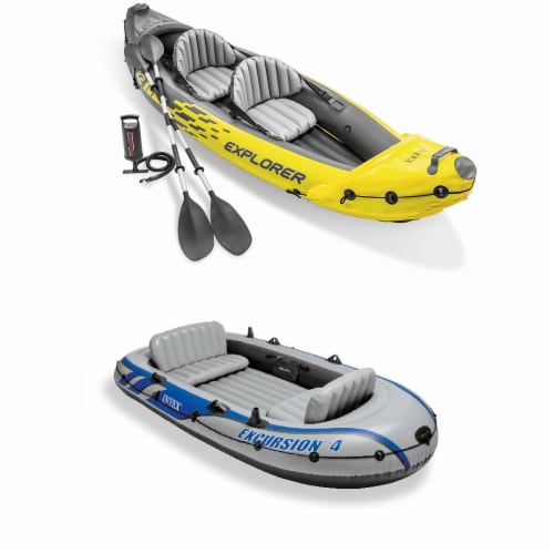 Intex 2-Person Inflatable Kayak w/ Oars & Air Pump & 4 Person Boat