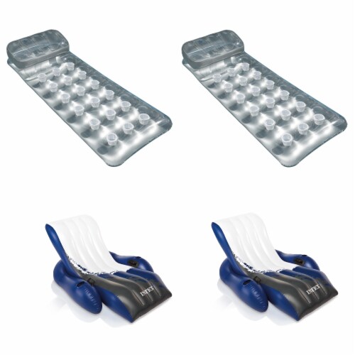 Intex French Mattress Float (2 Pack) and Pool Recliner with Cup Holders