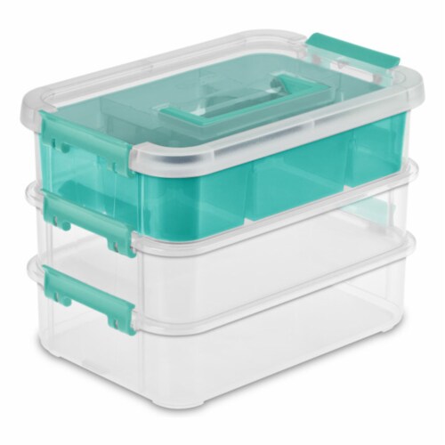 Sterilite Convenient Home 3-Tiered Stack Carry Storage Box, Clear