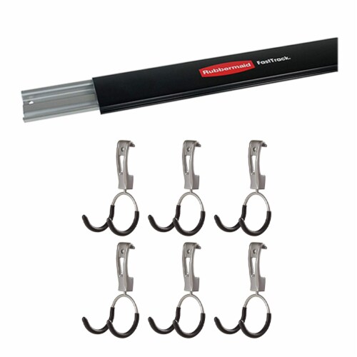 Rubbermaid 6 FastTrack Wall Mounted Storage Rails + Versatile Hook