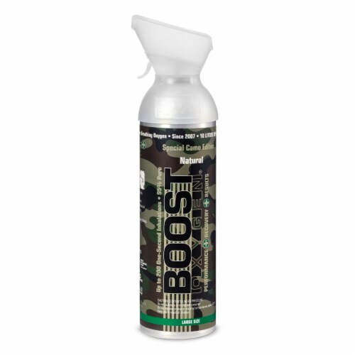 Boost Oxygen Natural Portable 10 L Pure Canned Oxygen Canister, Camo (12 Pack) Perspective: front