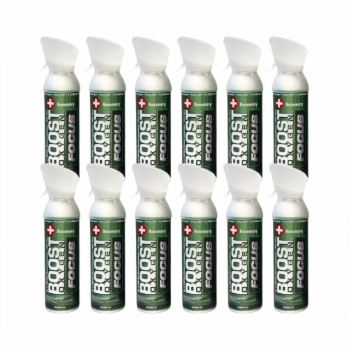 Boost Oxygen Think Tank Portable 5 Liter Pure Canned Oxygen, Rosemary (12 Pack) Perspective: front