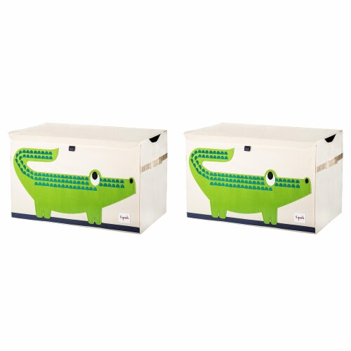 3 Sprouts Collapsible Toy Chest Storage Bin for Kid Playroom, Crocodile (2 Pack) Perspective: front