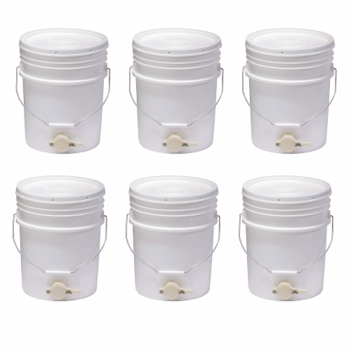 Little Giant BKT5 Plastic Honey Bucket w/ Gate for Beekeeping, 5 Gallon (6 Pack) Perspective: front
