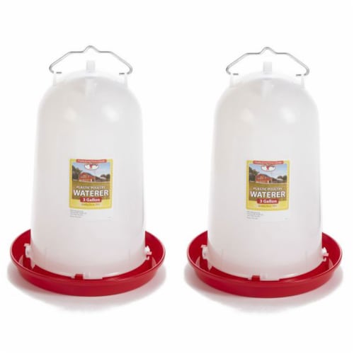 Little Giant 3-Gallon Heavy-Duty Plastic Gravity Fed Poultry Waterer (2 Pack) Perspective: front