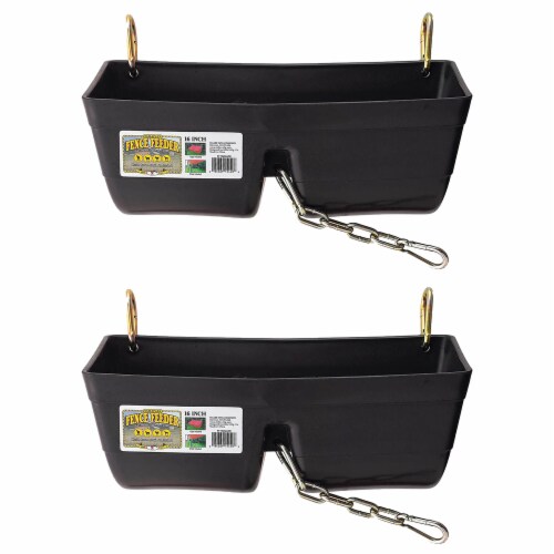 Little Giant 9 Quart Heavy Duty Feed Trough Bucket Fence Feeder, Black (2 Pack) Perspective: front