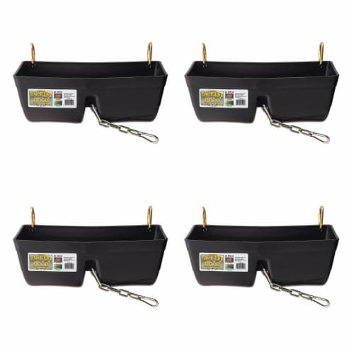 Little Giant 9 Quart Heavy Duty Feed Trough Bucket Fence Feeder, Black (4 Pack) Perspective: front