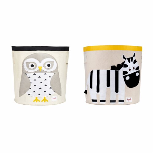 3 Sprouts Canvas Storage Bin & Toy Basket for Baby & Toddlers, Owl & Zebra Perspective: front
