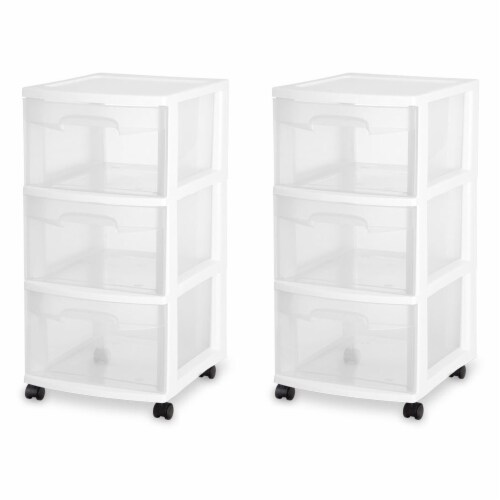Sterilite 3 Drawer Rolling Caster Wheel Home Organizer Storage Cart (2 Pack) Perspective: front