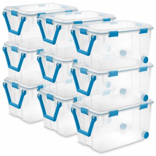 Sterilite 30 qt Clear Plastic Stackable Storage Bin w/ Grey Latch Lid, 24 Pack