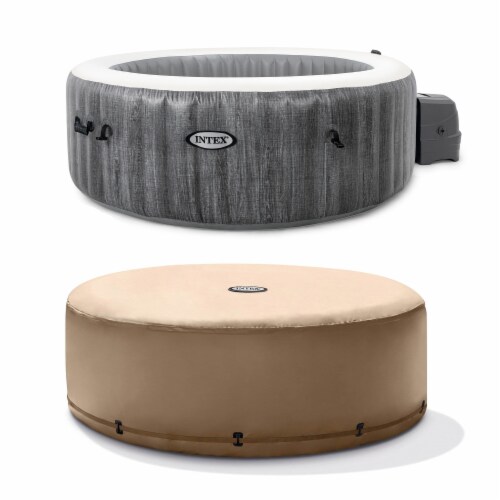 Intex Greywood Deluxe 4 Person Inflatable Hot Tub Jet Spa & Cover Package, Grey Perspective: front