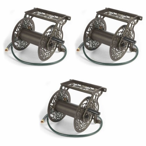 Liberty Garden 125 Foot Steel Decorative Garden Hose Wall Mounted Reel (3 Pack) Perspective: front