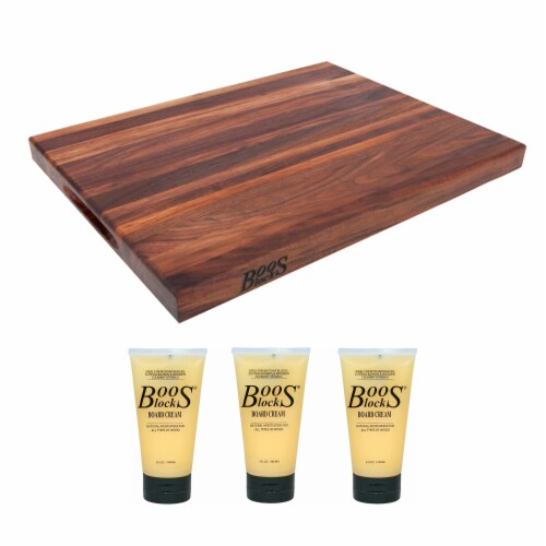 John Boos Walnut Wood Edge Grain Reversible Cutting Board & Block Natural Cream Perspective: front