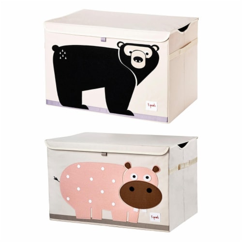 3 Sprouts Collapsible Toy Chest Storage Bin for Playroom, Hippo & Bear (2 Pack) Perspective: front