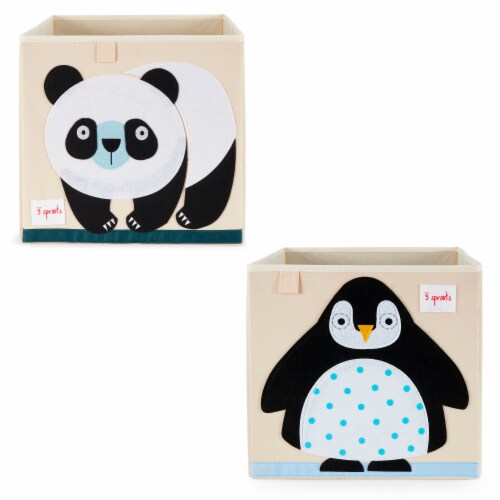 3 Sprouts Kids Foldable Fabric Penguin and Panda Storage Cube Soft Toy Bins Perspective: front