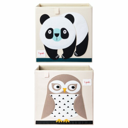 3 Sprouts Foldable Fabric Storage Cube Box Soft Toy Bin, Owl & Bear (2 Pack) Perspective: front
