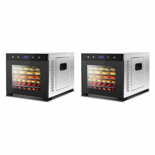 NutriChef Electric 600W Countertop Food Dehydrator with 6 Trays, Silver (2 Pack) Perspective: front