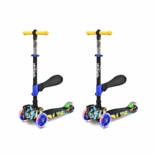 Hurtle ScootKid 3 Wheel Child Ride On Scooter with LED Wheels, Graffiti (2 Pack) Perspective: front