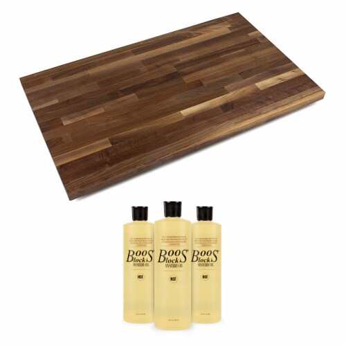 John Boos Walnut Wood 18 x 25 Inches Cutting Board & 3 Piece Maintenance Oil Set Perspective: front