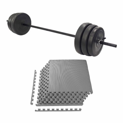 Everyday Essentials Home Gym 100 lb Barbell Lifting Set and Floor