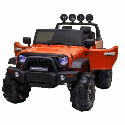 TOBBI 12V Kids Electric Battery Powered 2 Speed Open Top SUV Ride On Toy Orange Perspective: front