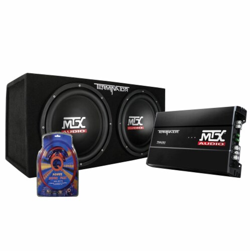 MTX 12 Dual Loaded Car Subwoofer w/ Sub Box, Amplifier, & QPower Wiring Amp Kit, 2 Piece Ralphs