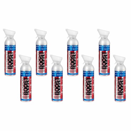 8 Pack 10L Boost Oxygen Stars and Stripes Pure Canned Oxygen Canister, Natural Perspective: front