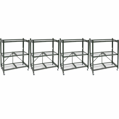 Origami R3 Foldable 3 Tiered Shelf Storage Rack Wheels Pewter