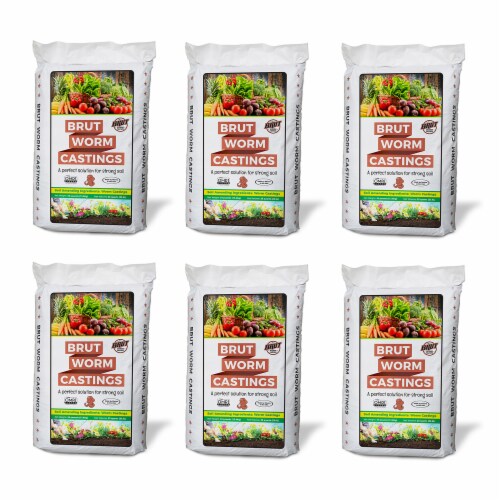 Brut Worm Farms Organic Worm Castings Soil Builder, 30 Pound Bag (6 Pack) Perspective: front