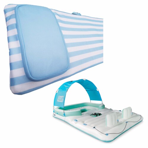 Comfy Floats No Inflate Water Lounger Pool Float & 13 Ft Misting Party Platform Perspective: front