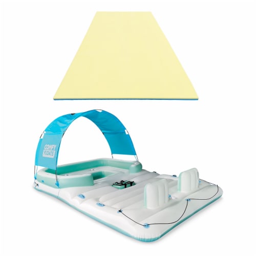 Comfy Floats 12' No Inflate Water Pad & Comfy Floats 13' Misting Party Platform Perspective: front
