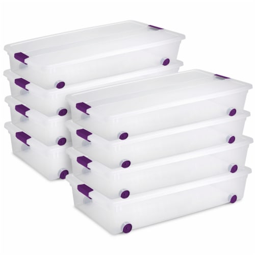 Sterilite 60 Quart ClearView Latch Lid Wheeled Underbed Storage Box, (8 Pack) Perspective: front