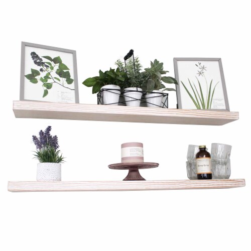 Willow & Grace Suzy 36 Inch Floating Wall Mount Shelves, White Wash (6 Pack) Perspective: front