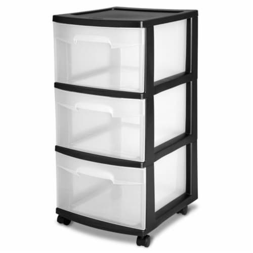 Sterilite - 3-Drawer Storage Cart, Clear with Black Frame (2-Pack)