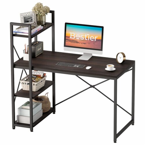 Bestier 47 in. Small L-Shaped Computer Desk with Storage Shelves Brown