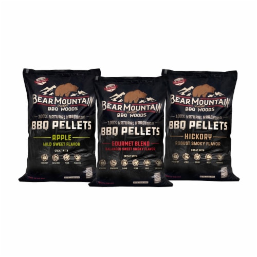 Bear Mountain BBQ Hardwood Gourmet Blend, Hickory, & Apple Pellets, 20 Lb Bags Perspective: front