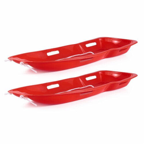 Slippery Racer Downhill Xtreme Adults and Kids Toboggan Snow Sled, Red (2 Pack) Perspective: front